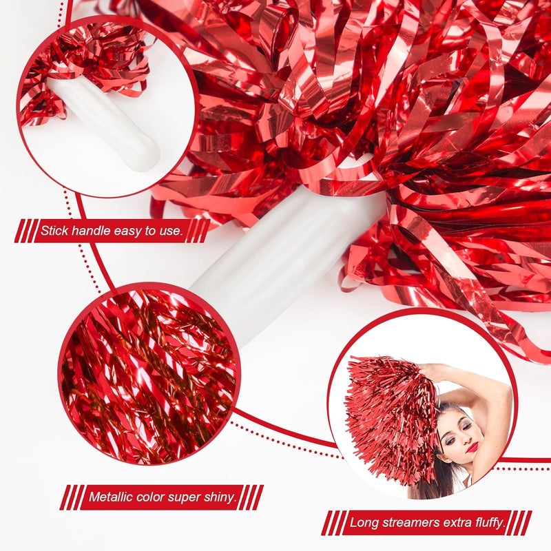 DILIBRA 24 Pcs Metallic Cheerleading Pom Poms for Kids, Cheerleaders Cheer Pom Poms with Baton Handle, Cheering Squad Hand Flower for Adults Team Spirit Sports Game Dancing Party - Image 3